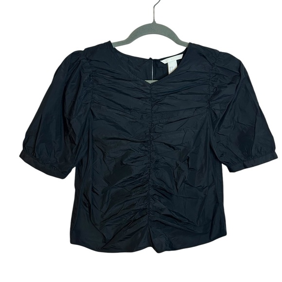 Nwt H&M Black Ruched Puff Sleeve Blouse - Picture 1 of 4